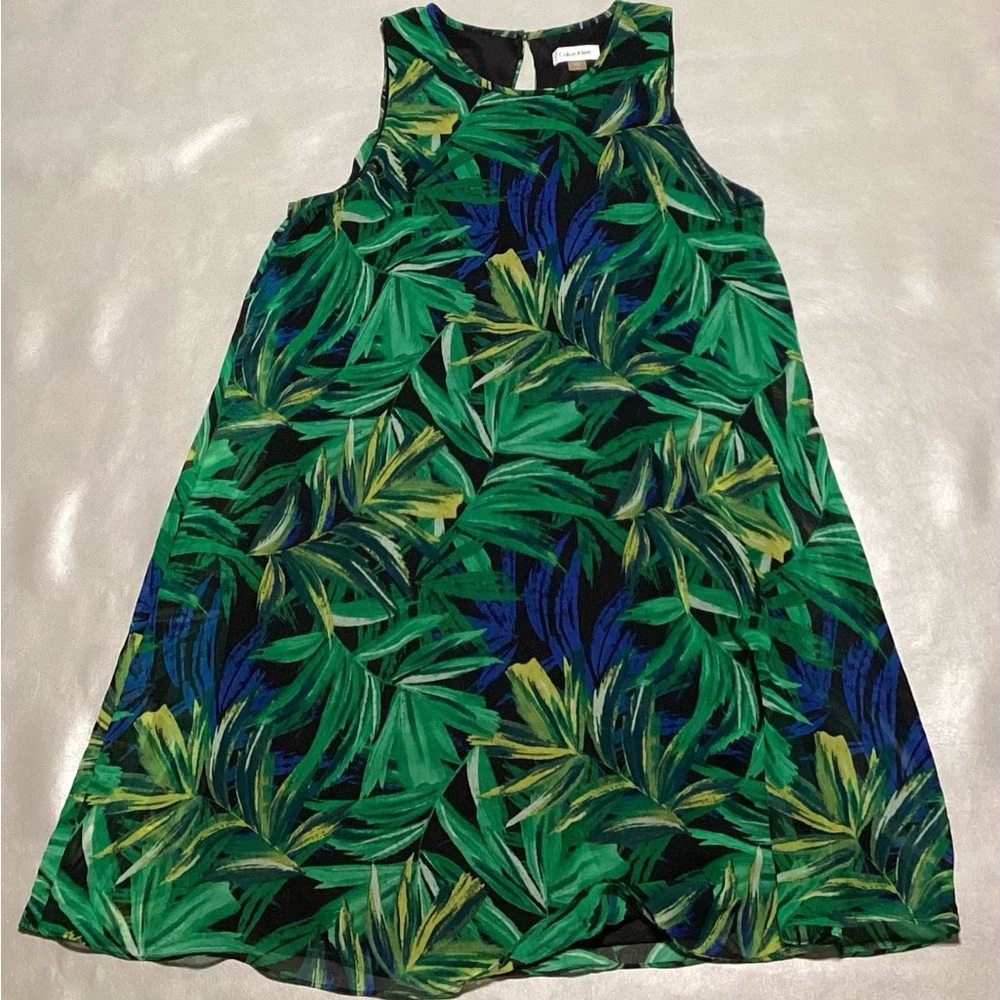 Calvin Klein Tropical Leaf Print Sleeveless Dress